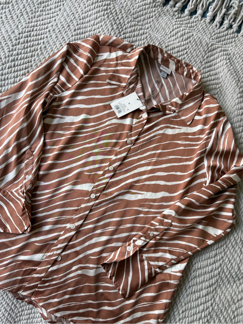 a new day Women's Striped Button-Down Shirt in Rust and White